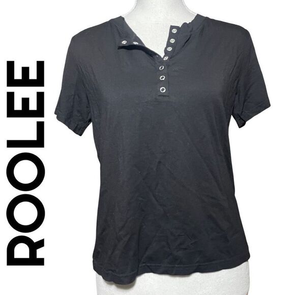 ROOLEE Black Henley tee w/ button snap closures, Lightweight & Airy, Size S - Picture 1 of 7